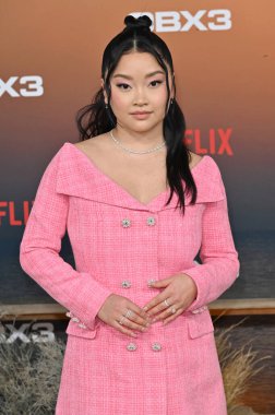 LOS ANGELES, CA. February 16, 2023:  Lana Condor at the season 3 premiere for Outer Banks at the Regency Village Theatre clipart