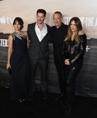 LOS ANGELES, USA. January 10, 2024: Raye Levine Spielbert, Sawyer Spielberg, Tom Hanks & Rita Wilson at the premiere for Masters of the Air at the Mann Village Theatre
