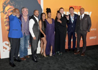 LOS ANGELES, USA. March 19, 2024: Michael Cherrie, W. Earl Brown, Brad James, Regina King, Christina Jackson, Reina King, Lucas Hedges, Brian Stokes Mitchell and Dorian Missick at the premiere for Shirley at the Egyptian Theatre clipart
