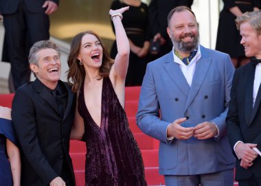 CANNES, FRANCE. May 17, 2024: Willem Dafoe, Emma Stone, Yorgos Lanthimos & Jesse Plemons at the Kinds of Kindness premiere at the 77th Festival de Cannes clipart