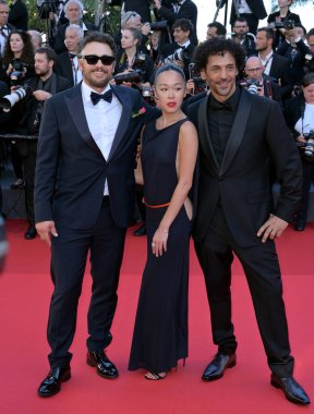 CANNES, FRANCE. May 18, 2024: James Franco, Elise Tilloloy & Tomer Sisley at the Emilia Perez premiere at the 77th Festival de Cannes clipart
