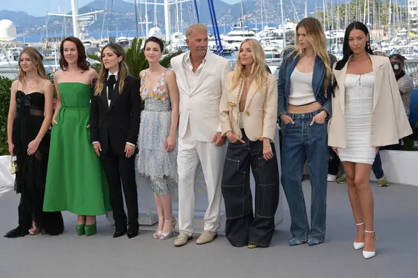 Stock image CANNES, FRANCE. May 19, 2024: Georgia MacPhail, Jena Malone, Isabelle Fuhrman, Ella Hunt, Kevin Costner, Sienna Miller, Abbey Lee Kershaw & Wase Chief at the Horizon: An American Saga photocall at the 77th Festival de Cannes