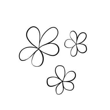 El çizimi soyut çiçek silueti. Siyah ve beyaz basit vektör çizimi. Dekoratif dallar. Bahar ve yaz yaprağı ikonu. Doodle tarzı