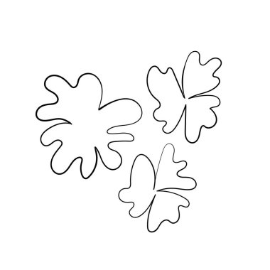 El çizimi soyut çiçek silueti. Siyah ve beyaz basit vektör çizimi. Dekoratif dallar. Bahar ve yaz yaprağı ikonu. Doodle tarzı