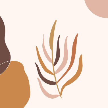 Çiçek duvar sanatı. Baskı posteri, afiş ve tebrik kartı için Boho minimalist vektör çizimi. Çiçekli, yapraklı, soyut bir ev dekoru. Bohem sanat eserleri.