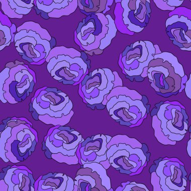 Mor güllü bahar renkli vektör çizimi. Çizgi film tarzı. Kumaş, tekstil, kağıt için tasarım. Paskalya, doğum günü, 8 Mart için tatil baskısı. Çiçek silueti.