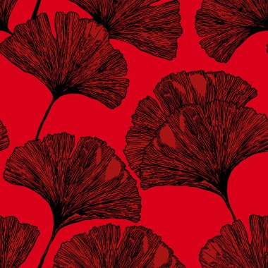 Gingkgo biloba yapraklı kusursuz çiçek deseni. Renkli arka planda sanat çiçekleri. Dekoratif gökkuşağı yaprağı. Vektör el çizimi illüstrasyon. Asgari doğrusal biçim.