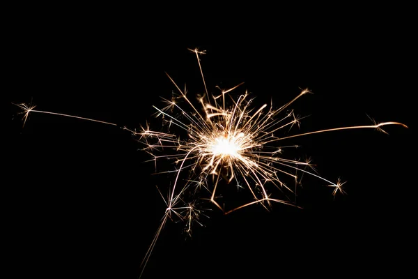 Burning Sparkler Isolated Black Background Fireworks Theme Light Effect Texture — 图库照片