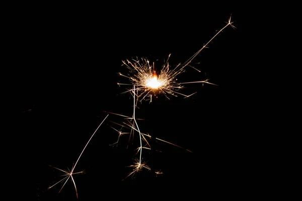 Burning Sparkler Isolated Black Background Fireworks Theme Light Effect Texture — 图库照片