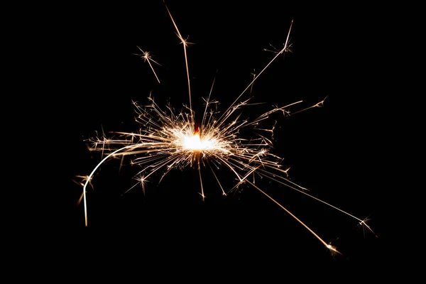 Burning Sparkler Isolated Black Background Fireworks Theme Light Effect Texture — Photo