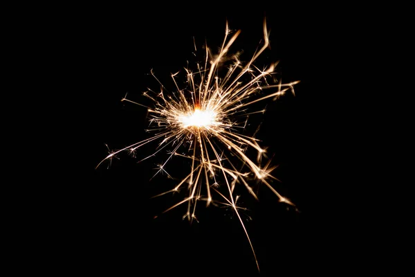 Burning Sparkler Isolated Black Background Fireworks Theme Light Effect Texture — Zdjęcie stockowe