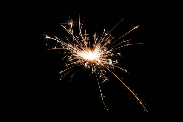 Burning Sparkler Isolated Black Background Fireworks Theme Light Effect Texture — 图库照片