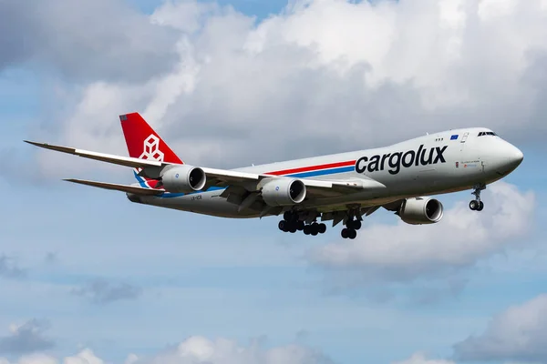 Amsterdam Nederland Augustus 2014 Cargolux Boeing 747 Vcb Vrachtvliegtuig Aankomst — Stockfoto