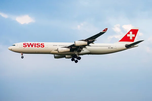 stock image Zurich, Switzerland - September 9, 2014: Swiss International Airlines passenger plane at airport. Schedule flight travel. Aviation and aircraft. Air transport. Global international transportation. Fly and flying.