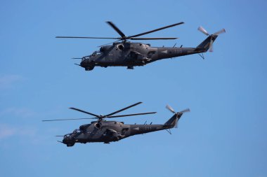 Kecskemet, Hungary - August 28, 2021: Military helicopter at air base. Air force flight transportation. Aviation and rotorcraft. Transport and airlift. Military industry. Fly and flying.