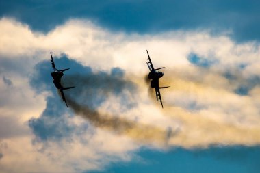 Sliac, Slovakya - 2 Eylül 2018: Hava üssünde askeri savaş uçağı. Hava Kuvvetleri uçuş operasyonu. Havacılık ve uçak. Hava savunması. Askeri endüstri. Uç ve uç.