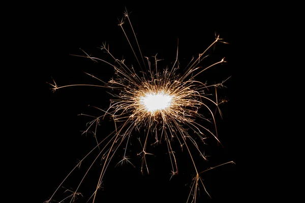 Burning Sparkler Isolated Black Background Fireworks Theme Light Effect Texture — Stock fotografie