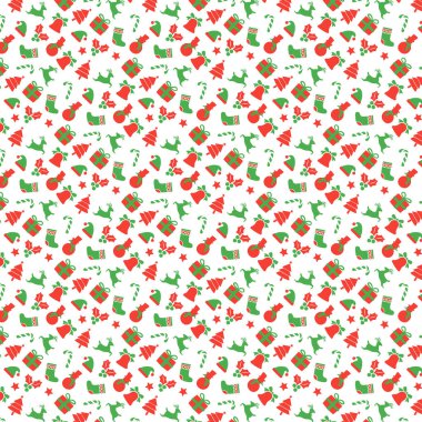 Renkli, kusursuz noel deseni. Çok renkli bayram süsleri. Xmas şablonu gizler. Pankart ve baskı için. Grafiksel kaynak.