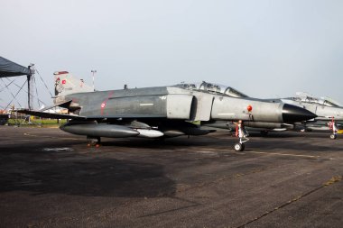 Sliac, Slovakia - August 30, 2014: Military fighter jet plane at air base. Air force flight operation. Aviation and aircraft. Air defense. Military industry. Fly and flying.