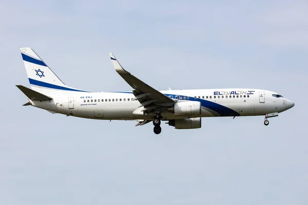 stock image Budapest, Hungary - May 31, 2023: EL AL Israel Airlines Boeing 737-800 passenger plane at airport. Aviation and aircraft. Air transport and travel. Fly and flying.