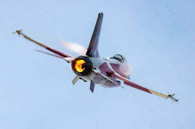 Radom, Polonya - 26 Ağustos 2023 Danimarka Kraliyet Hava Kuvvetleri Lockheed F-16 Falcon savaş uçağı. Havacılık ve askeri uçak.