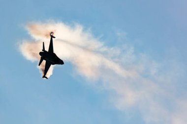 Radom, Poland - August 27, 2023: Belgian Air Force Lockheed F-16 Fighting Falcon fighter jet plane flying. Aviation and military aircraft. clipart