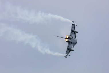 Zeltweg, Avusturya - 6 Eylül 2019: Askeri savaş uçağı hava üssünde. Hava Kuvvetleri uçuş operasyonu. Havacılık ve uçak. Hava savunması. Askeri endüstri. Uç ve uç.