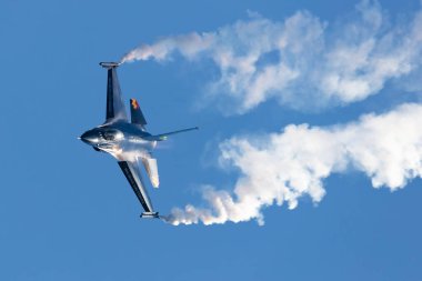 Radom, Polonya - 25 Ağustos 2023 Belçika Hava Kuvvetleri Lockheed F-16 Falcon savaş uçağı. Havacılık ve askeri uçak.