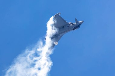 Zeltweg, Avusturya - 3 Eylül 2022: Avusturya Hava Kuvvetleri Eurofighter Typhoon. Askeri savaş uçağı hava üssünde. Uçuş operasyonu. Havacılık ve uçak. Hava savunması. Uç ve uç.