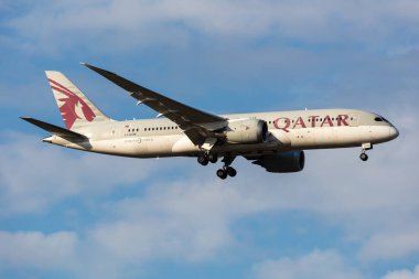 Vienna, Austria - June 23, 2024: Qatar Airways Boeing 787-8 Dreamliner passenger plane at airport. Aviation and aircraft. Air transport and travel. Fly and flying. clipart