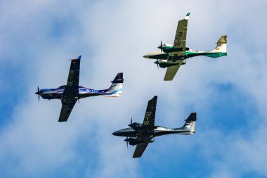 Zeltweg, Avusturya - 7 Eylül 2024: Diamond DA42 Twin Star uçağı. Genel havacılık endüstrisi. Toplu taşıma. Uç ve uç.