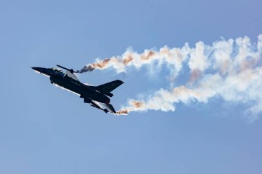 Radom, Polonya - 25 Ağustos 2023 Belçika Hava Kuvvetleri Lockheed F-16 Falcon savaş uçağı. Havacılık ve askeri uçak.