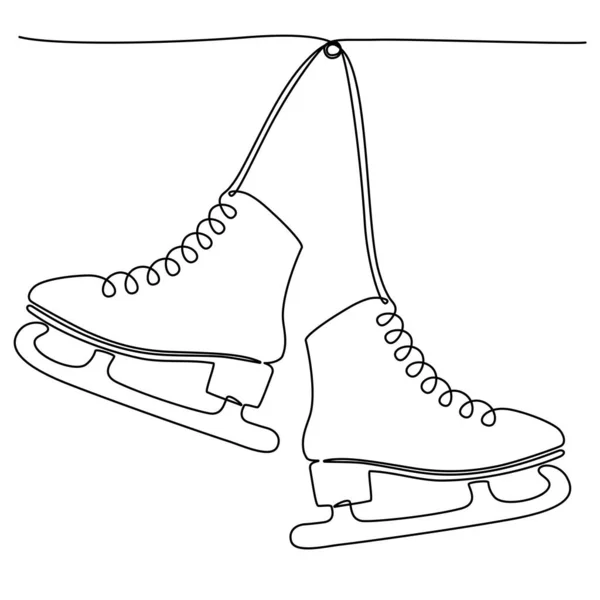 Continuous One Line Drawing Hanging Pair Figure Ice Skates Vector — Stockvektor