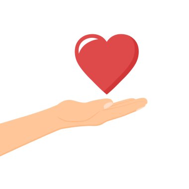 Hand and heart, donate, take care, love concept, vector illustratio