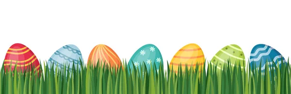 Huevos Coloridos Pascua Sobre Hierba Verde Ilustración Vectorial — Vector de stock