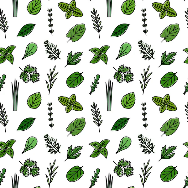 Modèle Sans Couture Avec Des Icônes Couleur Herbes Culinaires Illustration — Image vectorielle