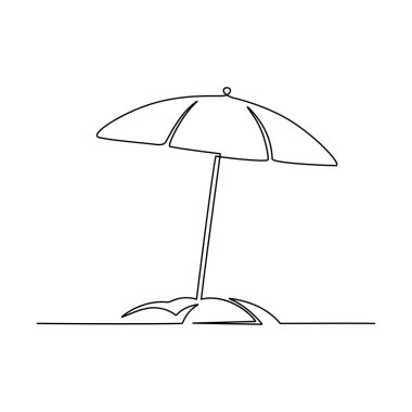Sürekli bir sıra plaj şemsiyesi ve kum çizimi. Vektör illüstrasyonu