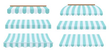 Set of striped canopies for stores, restaurants and cafes, market tents. Vector illustration clipart