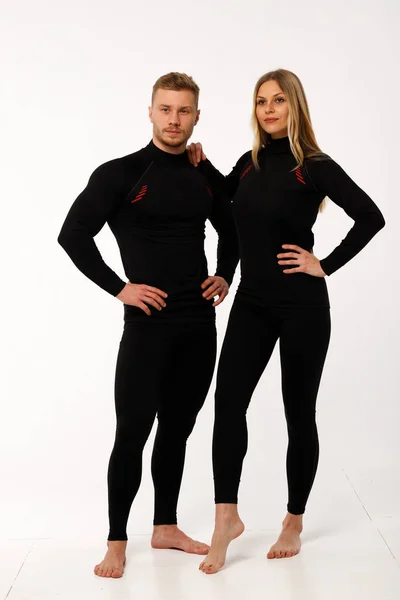 Thermal underwear, thermal clothing. Husband and wife love sports.