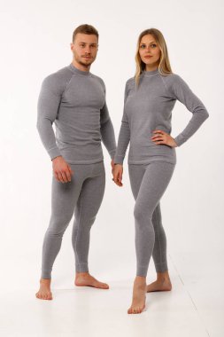 Thermal underwear, thermal clothing. Husband and wife love sports.