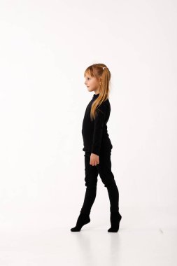 Brother and sister in thermal clothes on a white background.