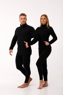 Thermal underwear, thermal clothing. Husband and wife love sports.
