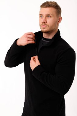 Athletic man in thermal underwear on a white background. Thermal underwear for men