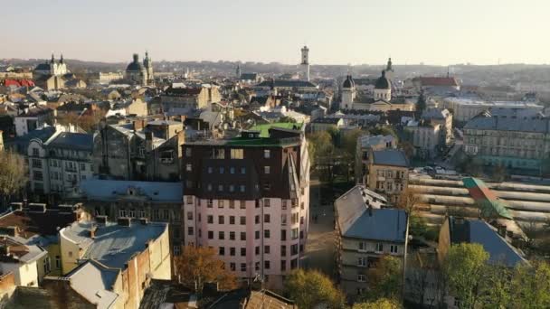 Cidade Velha Lviv Uma Visão Olho Pássaros Panorama Velha Cidade — Vídeo de Stock