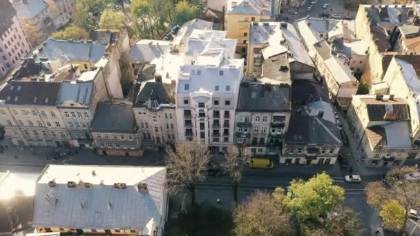 Oude Stad Lviv Vanuit Vogelperspectief Oude Straten Van Europese Stad — Stockvideo