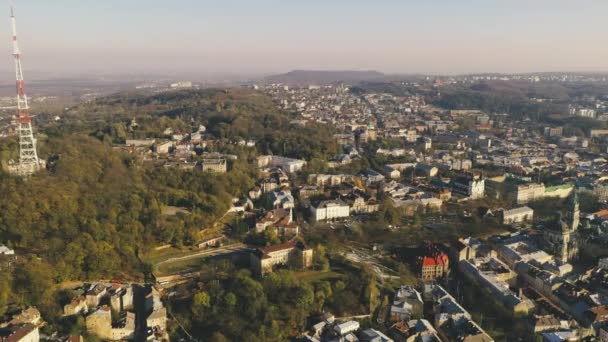 Staré Město Lvov Ptačí Perspektivy Panorama Starého Evropského Města — Stock video