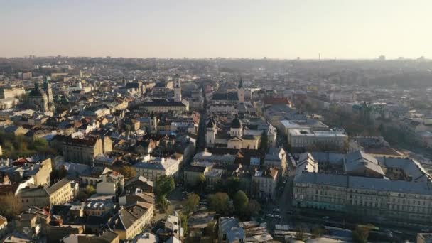 Oude Stad Lviv Vanuit Vogelperspectief Panorama Van Oude Europese Stad — Stockvideo