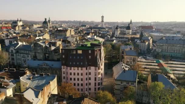Old City Lviv Birds Eye View Panorama Old European City — Stock Video