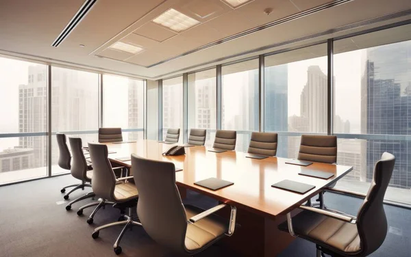 Premises Conference Hall Skyscraper Large Panoramic Windows Overlooking City — Stock Photo, Image