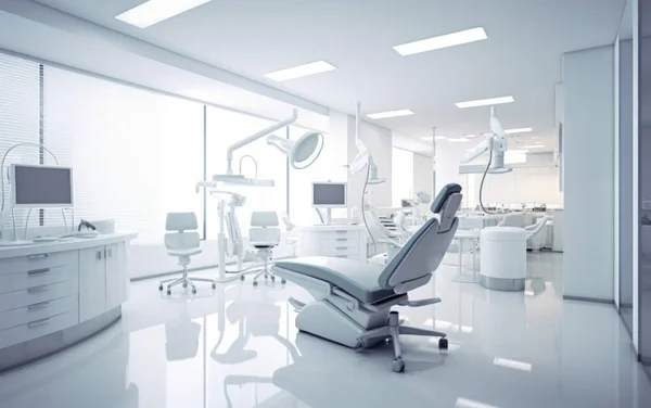 一个由人工智能创建的现代牙科诊所 大量的光和设备 — 图库照片